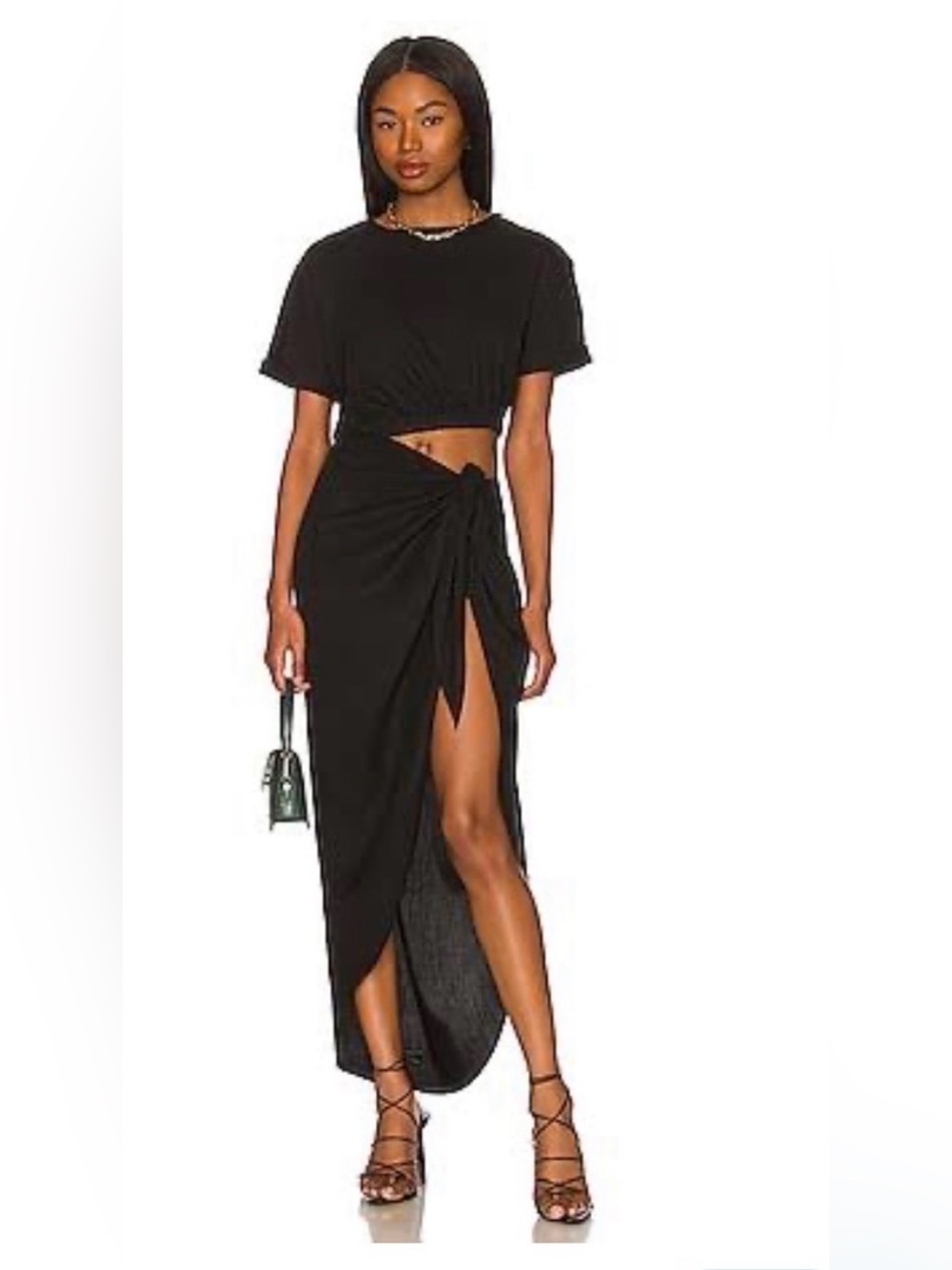 NWOT Free People Rae Waist Cutout Asymmetric Dress /Black Knot-Front Max